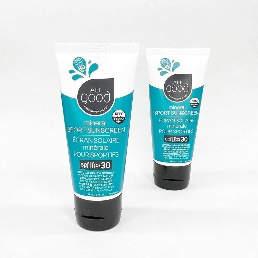 All Good Mineral Sport Sunscreen TWO TUBES SPF 30 Lotion 3 oz Reef Friendly New